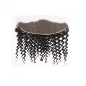 10-20 Inch 13" x 4" Deep Curly Free Parted Frontal #1B Natural Black weft on a white background.