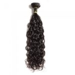 A 10-30 inch Natural Wavy Virgin Brazilian Hair #1B Natural Black extension isolated on a white background.