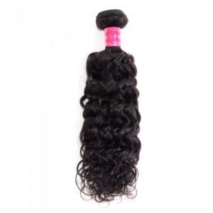 10-30 Inch Italy Curly Virgin Indian Hair #1B Natural Black extensions on a white background.