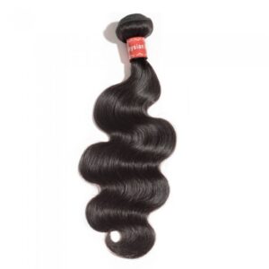 A single bundle of 10-30 Inch Body Wavy Virgin Malaysian Hair #1B Natural Black on a white background.