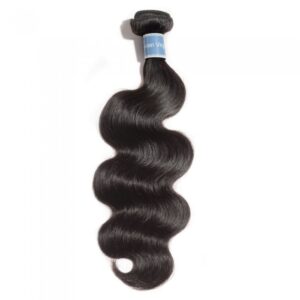 A bundle of 10-30 Inch Body Wavy Virgin Peruvian Hair #1B Natural Black extensions displayed on a white background.