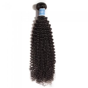 10-30 Inch Kinky Curly Virgin Peruvian Hair #1B Natural Black extension isolated on a white background.