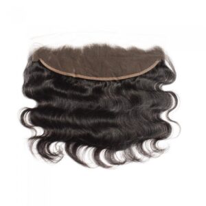 10-20 Inch Body Wavy Natural Black lace front hairpiece or wig extension on a white background.