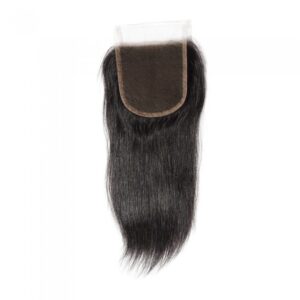 Black straight hair extension with a 10-20 Inch 4.5" x 4.5" Straight Free Parted Lace Closure #1B Natural Black.